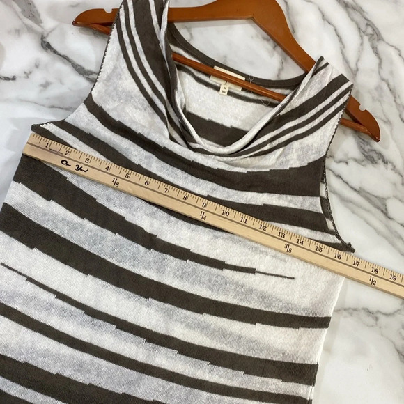 Project Tank Blouse Cardigan Set Womens Sz Medium White Green Striped Linen Cowl - Picture 6 of 13